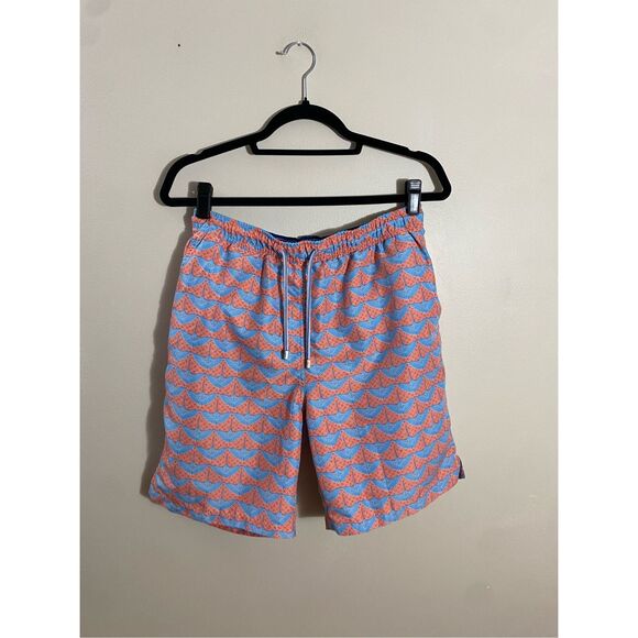 Peter Millar Men’s Size Small Hawaiian Swim Trunks Blue Patterned Board Shorts - Picture 2 of 7